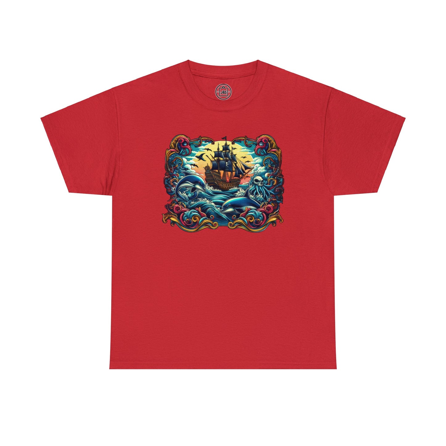 Pirate X Dolphin Nautical Unisex Heavy Cotton Tee