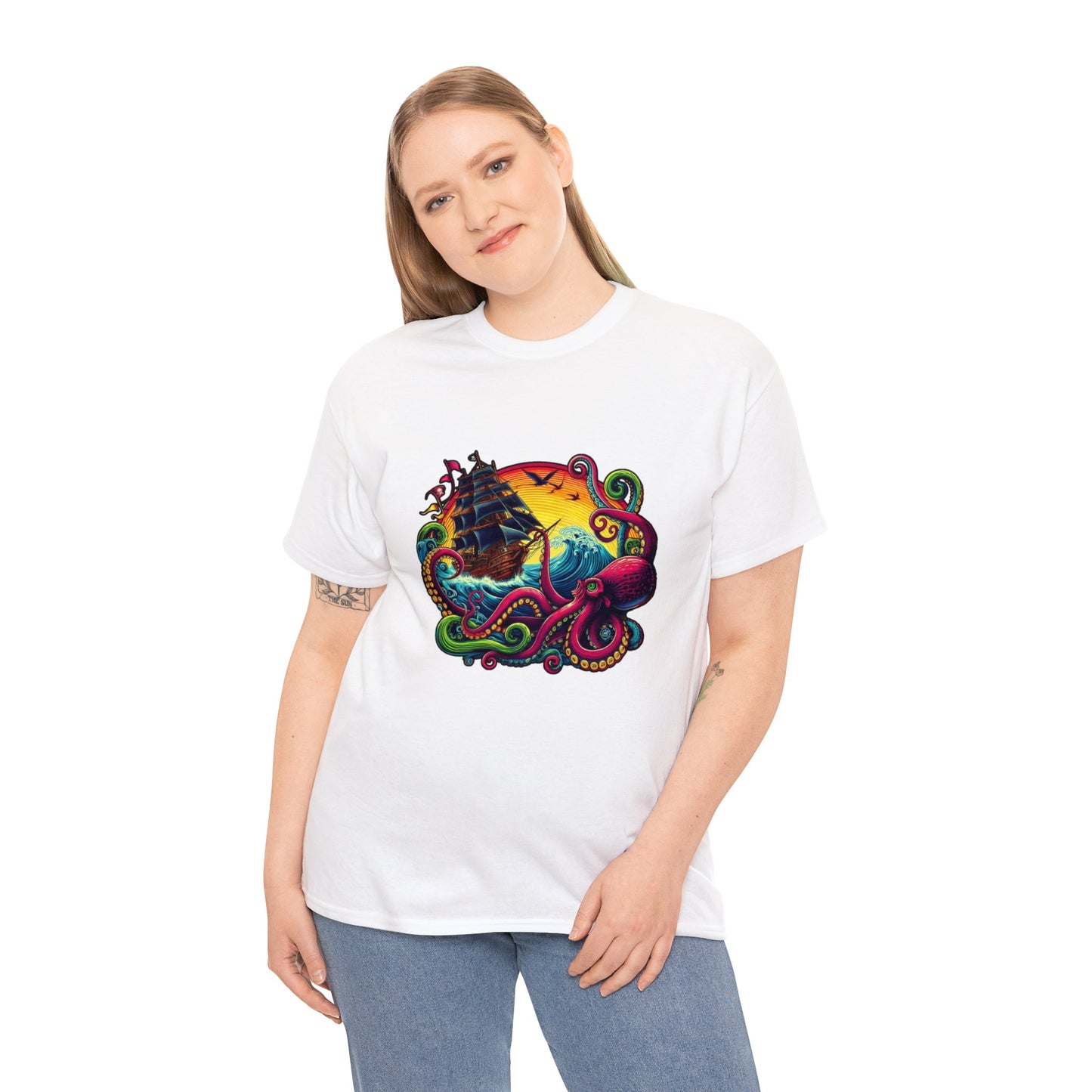 Pirate x Kraken Sea Ocean Unisex Heavy Cotton Tee