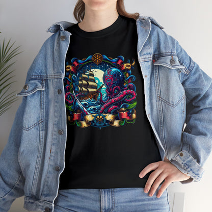 Pirate X Kraken No2 Nautical Unisex Heavy Cotton Tee