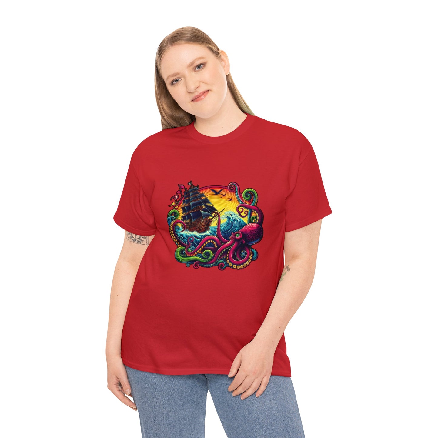 Pirate x Kraken Sea Ocean Unisex Heavy Cotton Tee