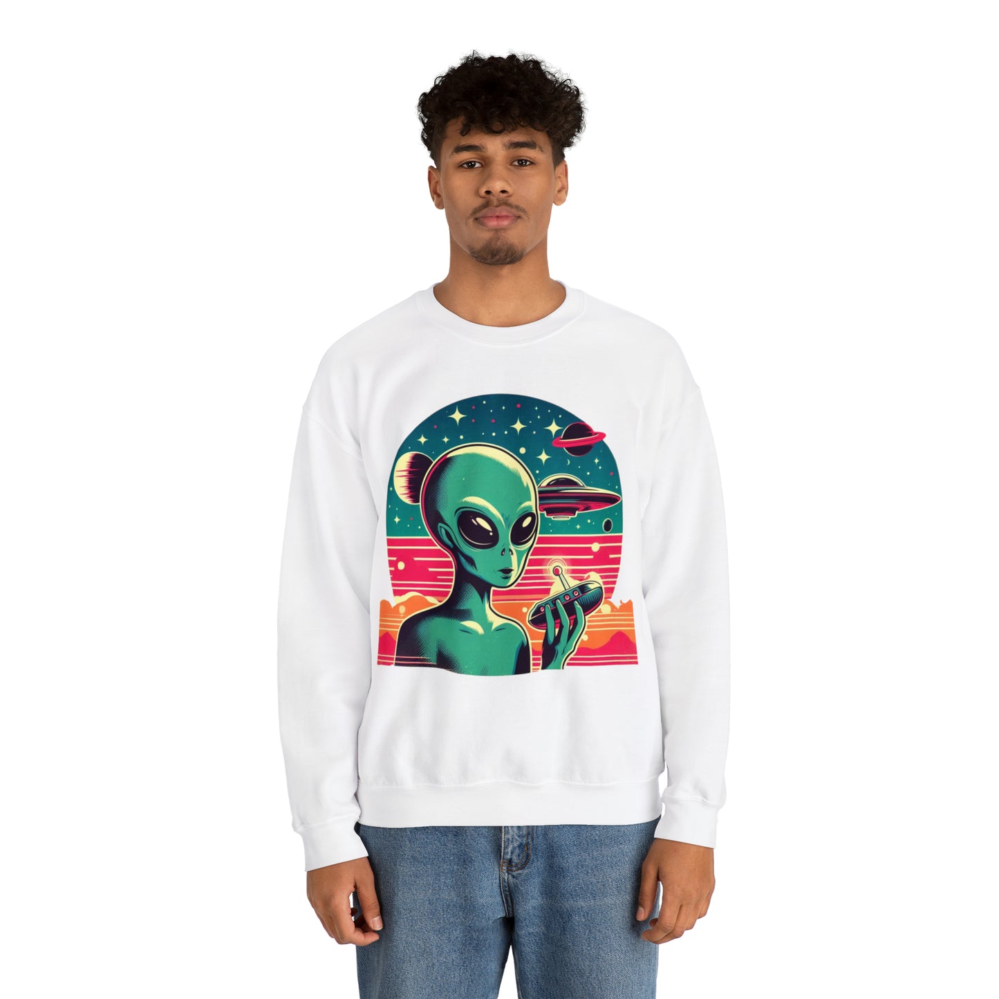 Retro Vibes Alien Unisex Heavy Blend™ Crewneck Sweatshirt Gildan