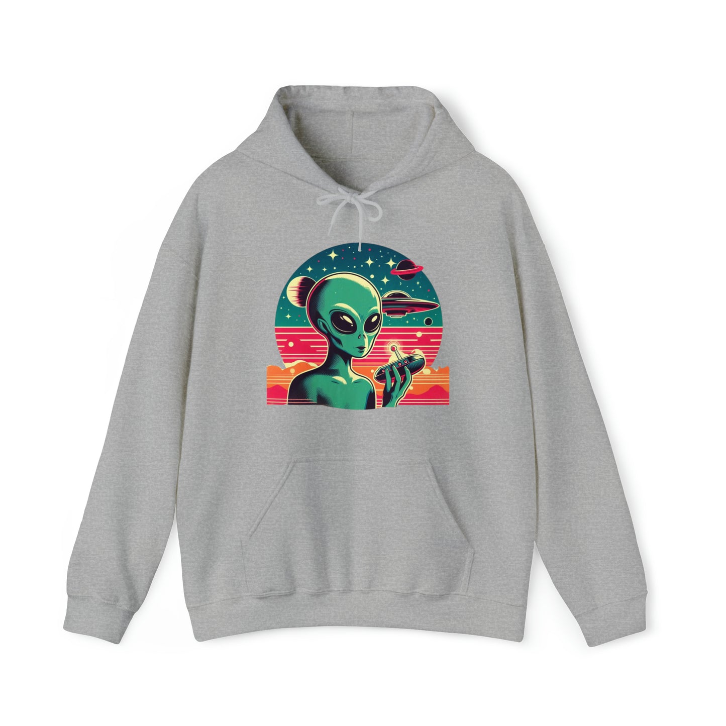 Retro Vibes Alien Unisex Heavy Blend™ Gildan Hooded Sweatshirt