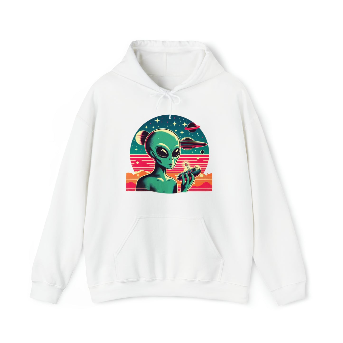 Retro Vibes Alien Unisex Heavy Blend™ Gildan Hooded Sweatshirt