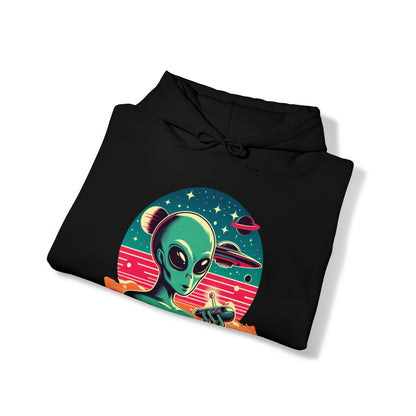 Retro Vibes Alien Unisex Heavy Blend™ Gildan Hooded Sweatshirt