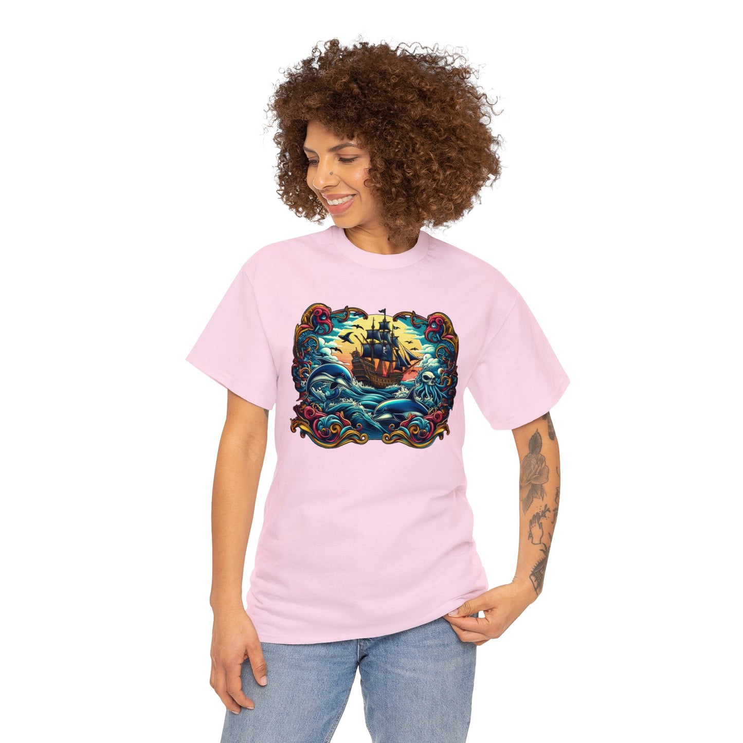 Pirate X Dolphin Nautical Unisex Heavy Cotton Tee