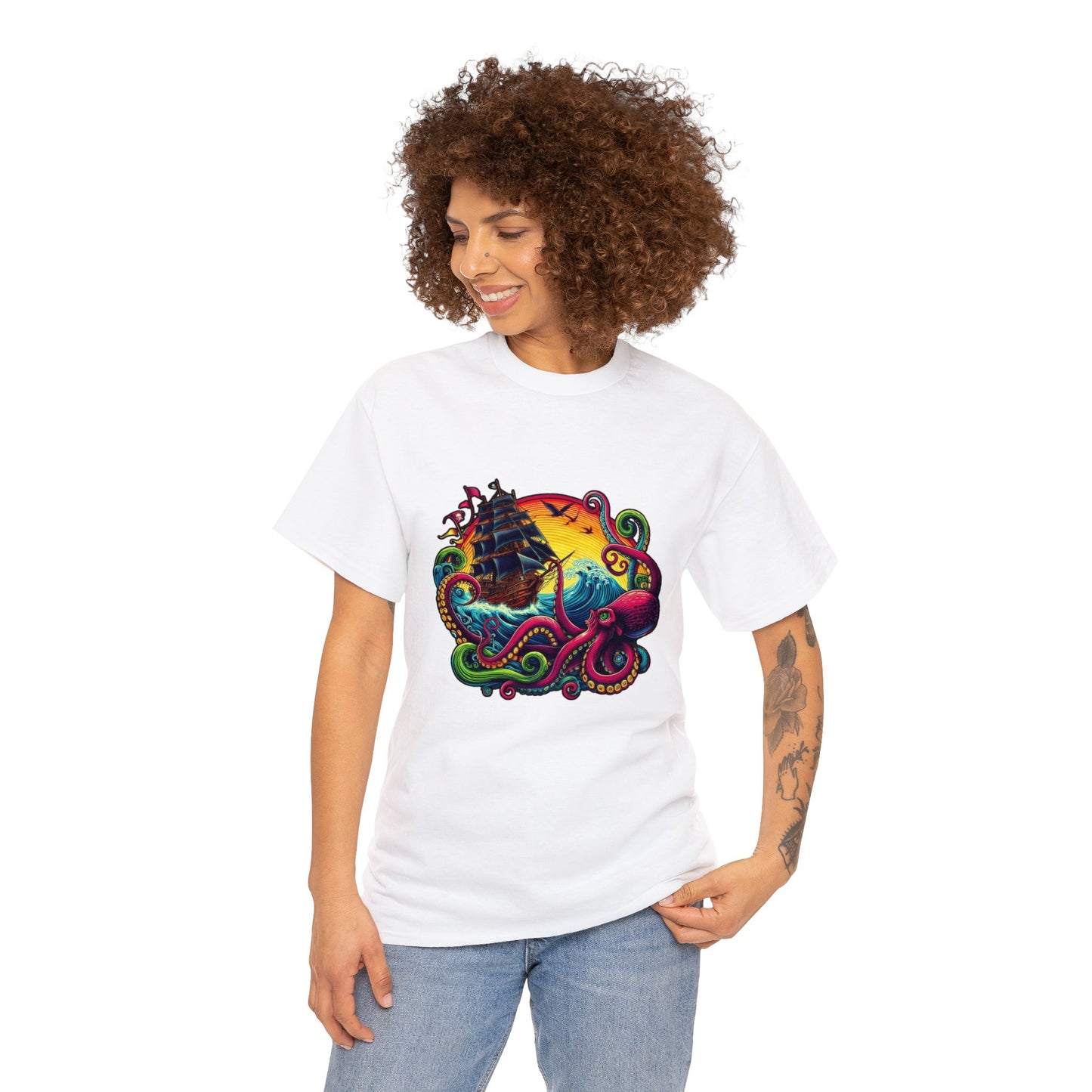 Pirate x Kraken Sea Ocean Unisex Heavy Cotton Tee