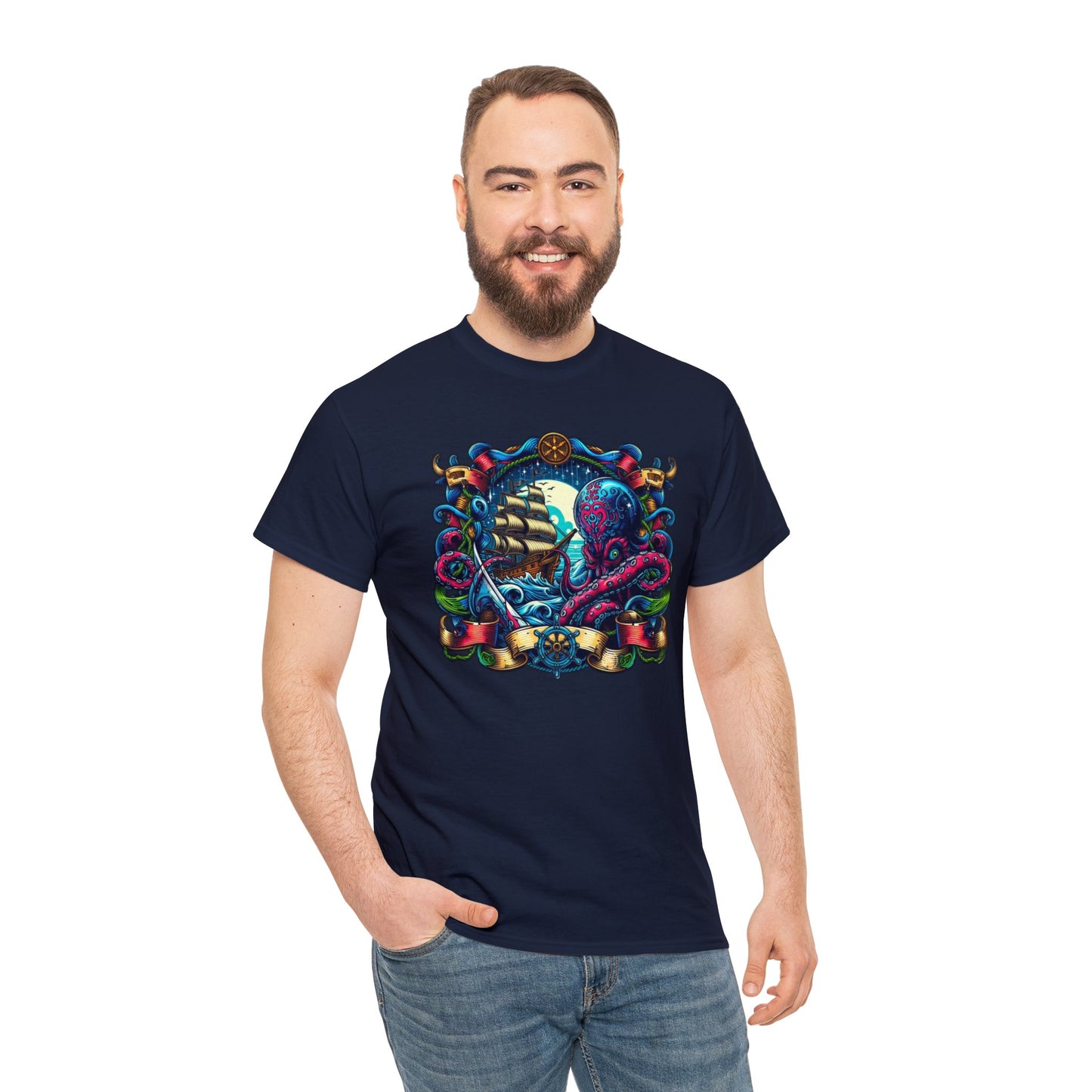 Pirate X Kraken No2 Nautical Unisex Heavy Cotton Tee