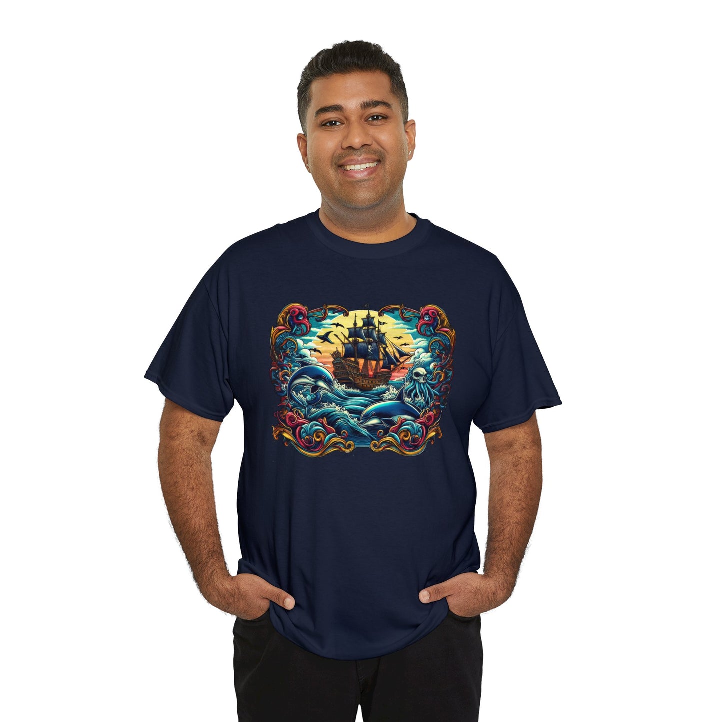 Pirate X Dolphin Nautical Unisex Heavy Cotton Tee