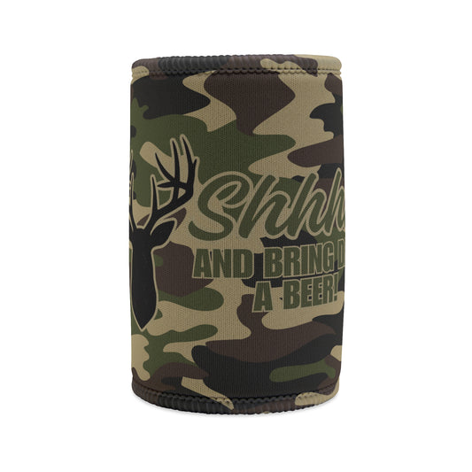 Camouflage Buck and Beer Stubby Coozy