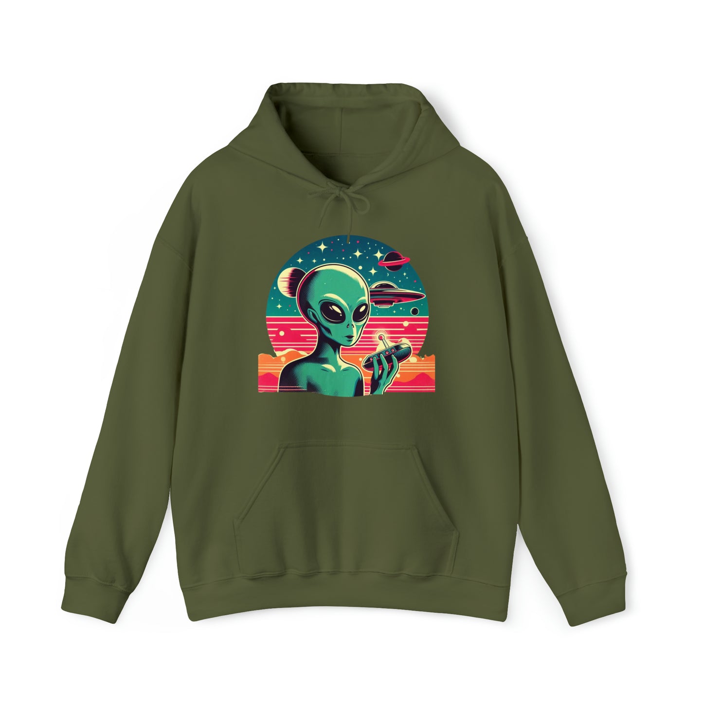 Retro Vibes Alien Unisex Heavy Blend™ Gildan Hooded Sweatshirt