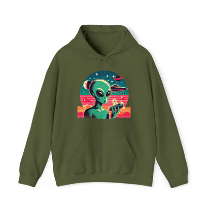 Retro Vibes Alien Unisex Heavy Blend™ Gildan Hooded Sweatshirt