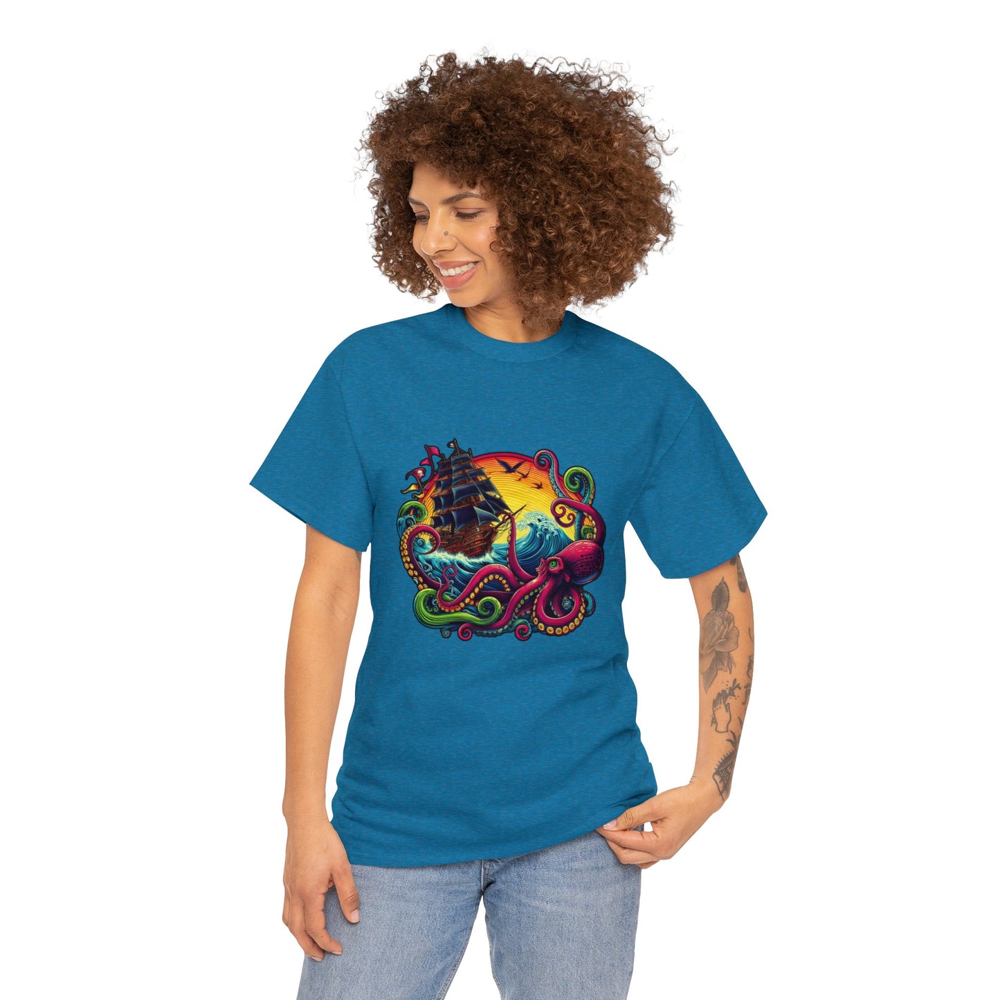 Pirate x Kraken Sea Ocean Unisex Heavy Cotton Tee