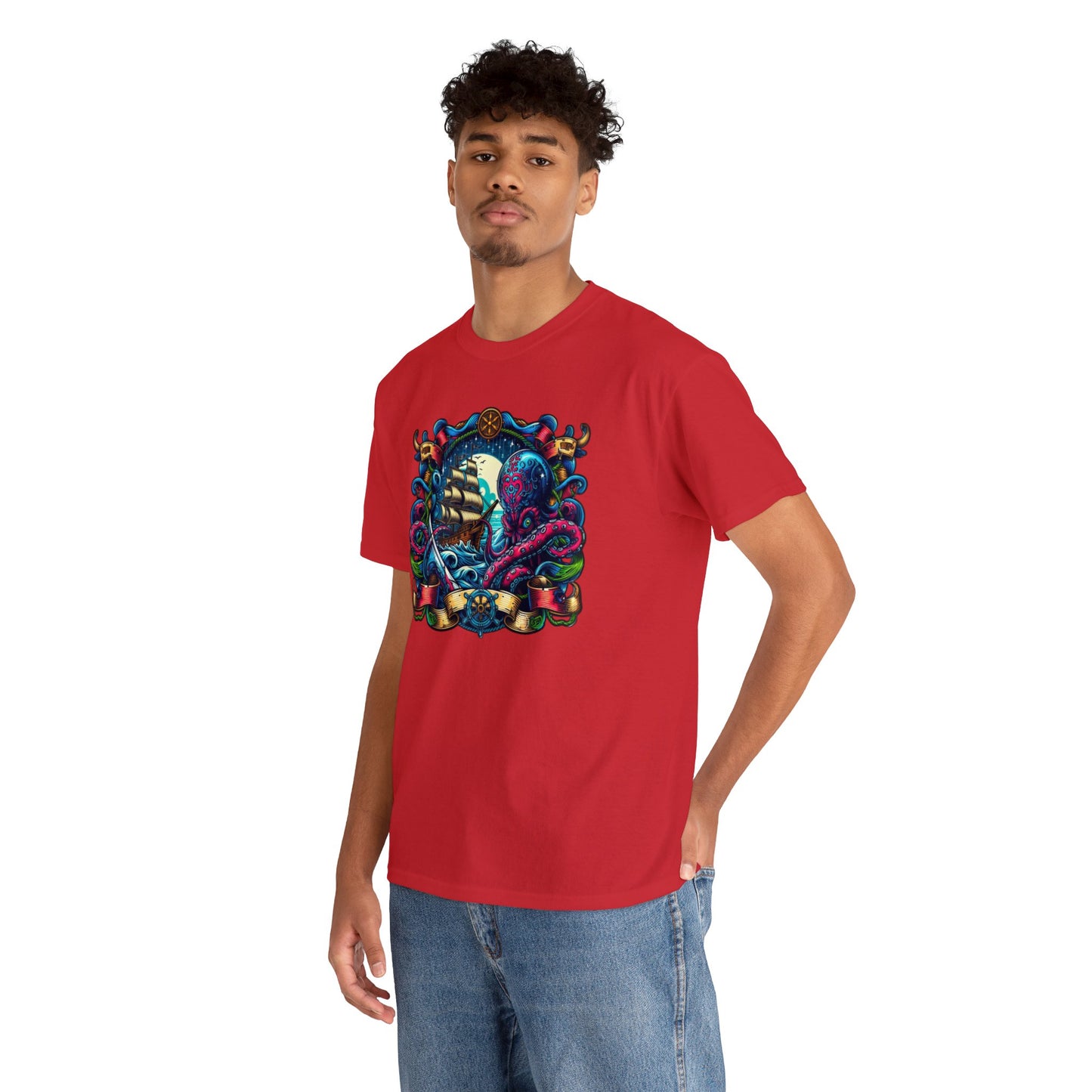 Pirate X Kraken No2 Nautical Unisex Heavy Cotton Tee