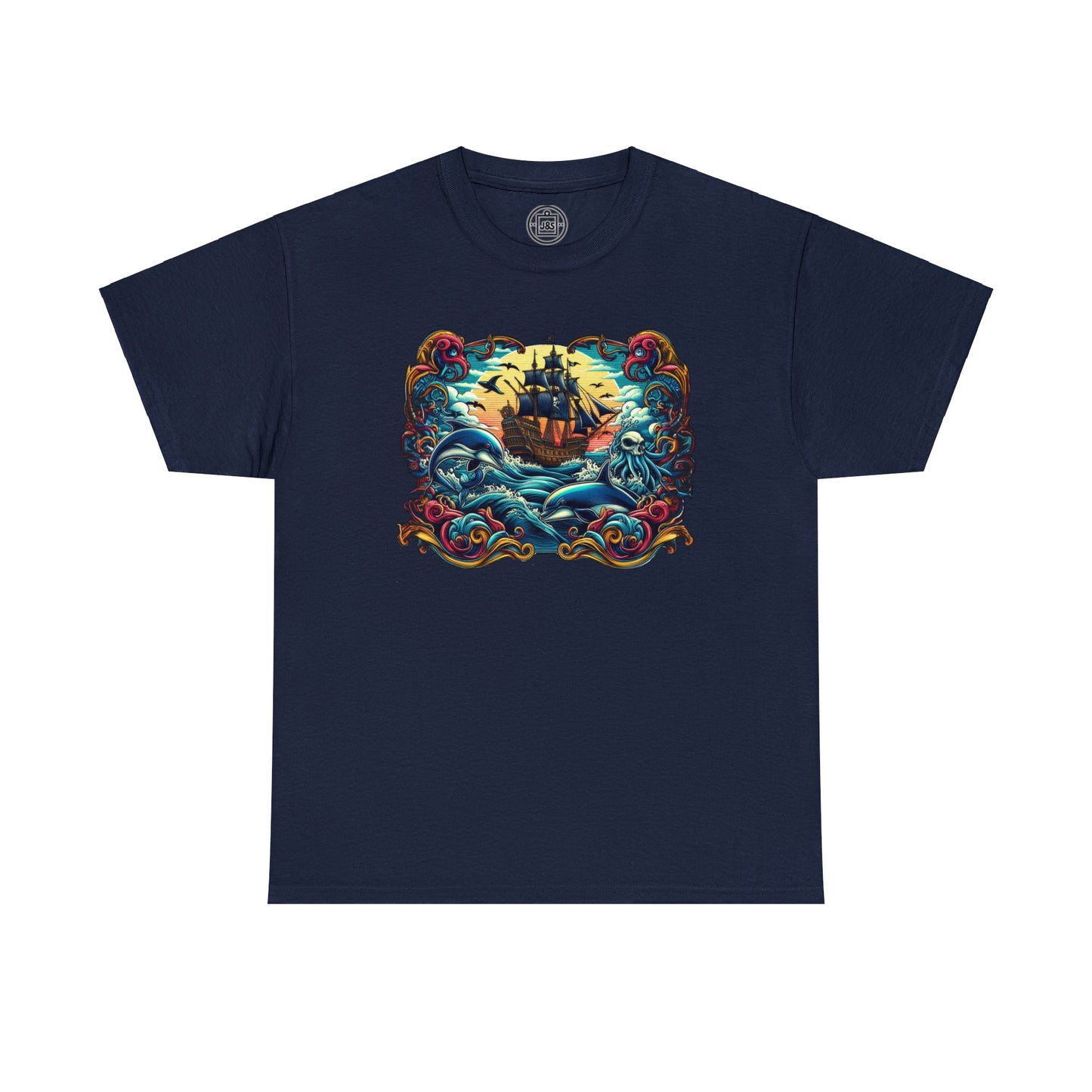 Pirate X Dolphin Nautical Unisex Heavy Cotton Tee