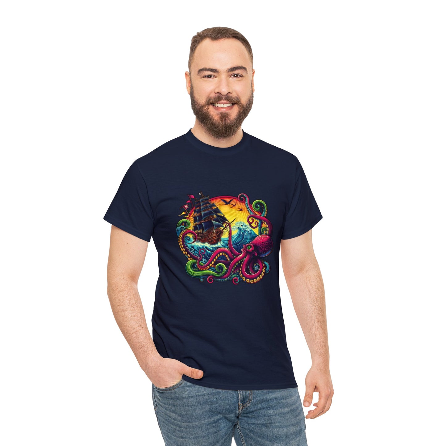 Pirate x Kraken Sea Ocean Unisex Heavy Cotton Tee