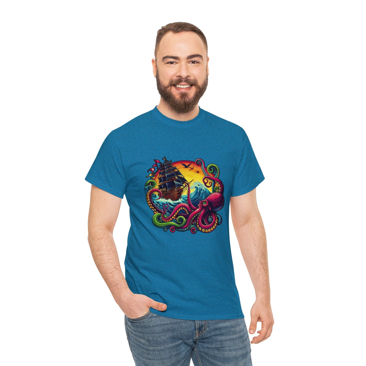 Pirate x Kraken Sea Ocean Unisex Heavy Cotton Tee