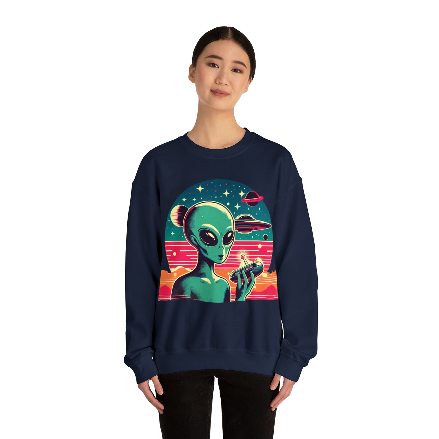 Retro Vibes Alien Unisex Heavy Blend™ Crewneck Sweatshirt Gildan