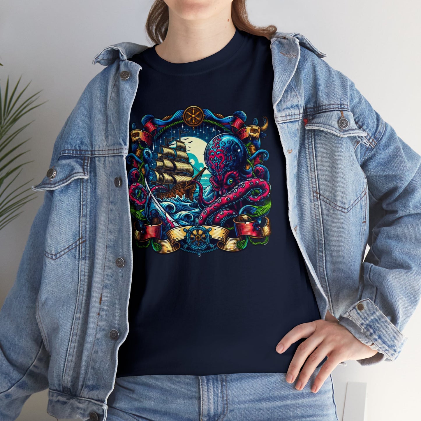 Pirate X Kraken No2 Nautical Unisex Heavy Cotton Tee