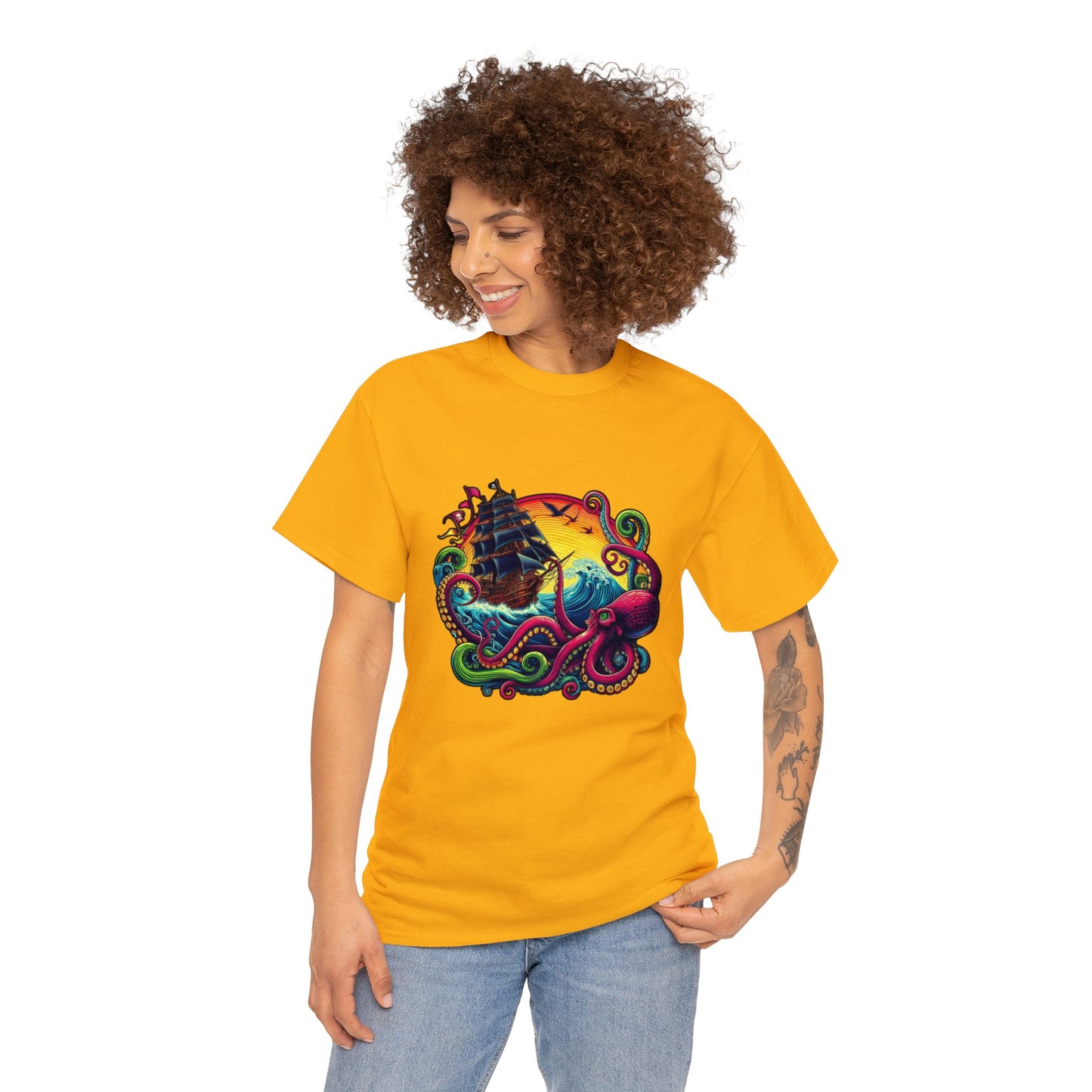 Pirate x Kraken Sea Ocean Unisex Heavy Cotton Tee