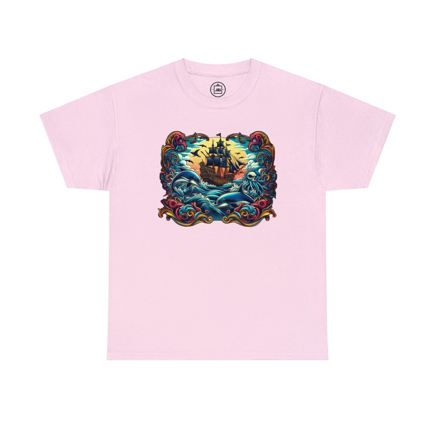 Pirate X Dolphin Nautical Unisex Heavy Cotton Tee