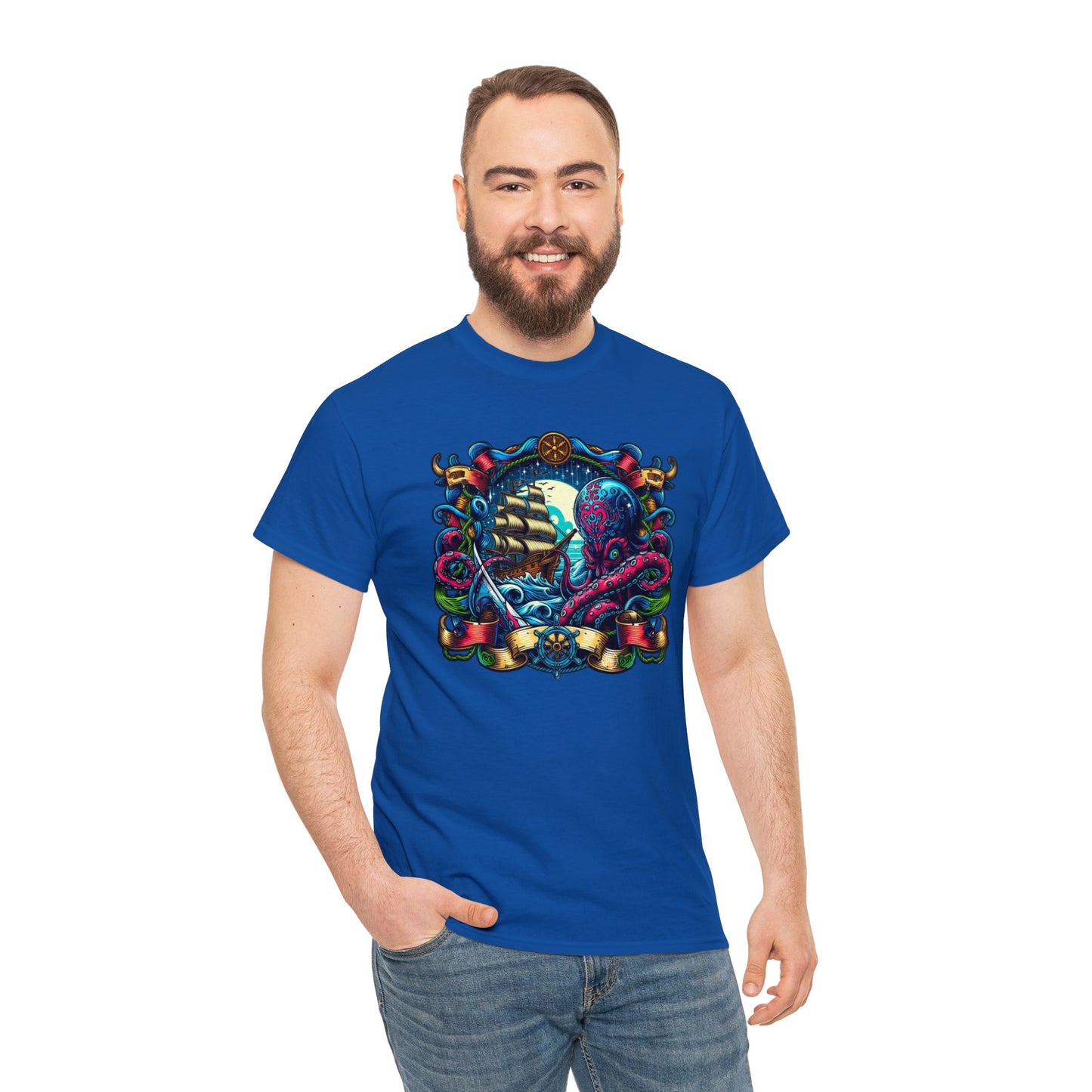 Pirate X Kraken No2 Nautical Unisex Heavy Cotton Tee