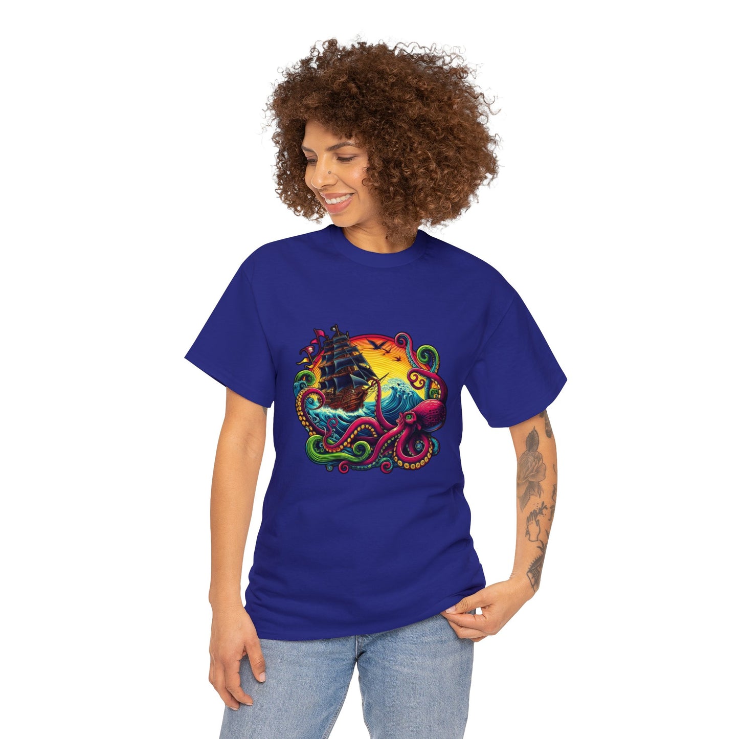 Pirate x Kraken Sea Ocean Unisex Heavy Cotton Tee