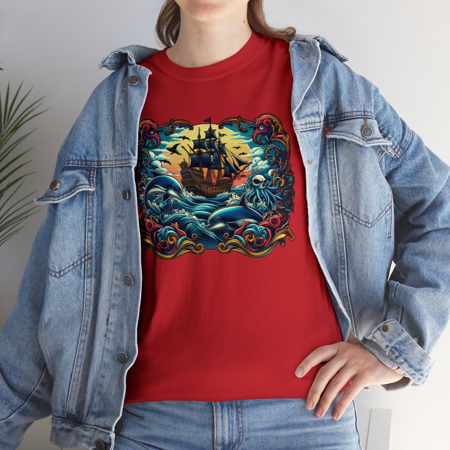 Pirate X Dolphin Nautical Unisex Heavy Cotton Tee