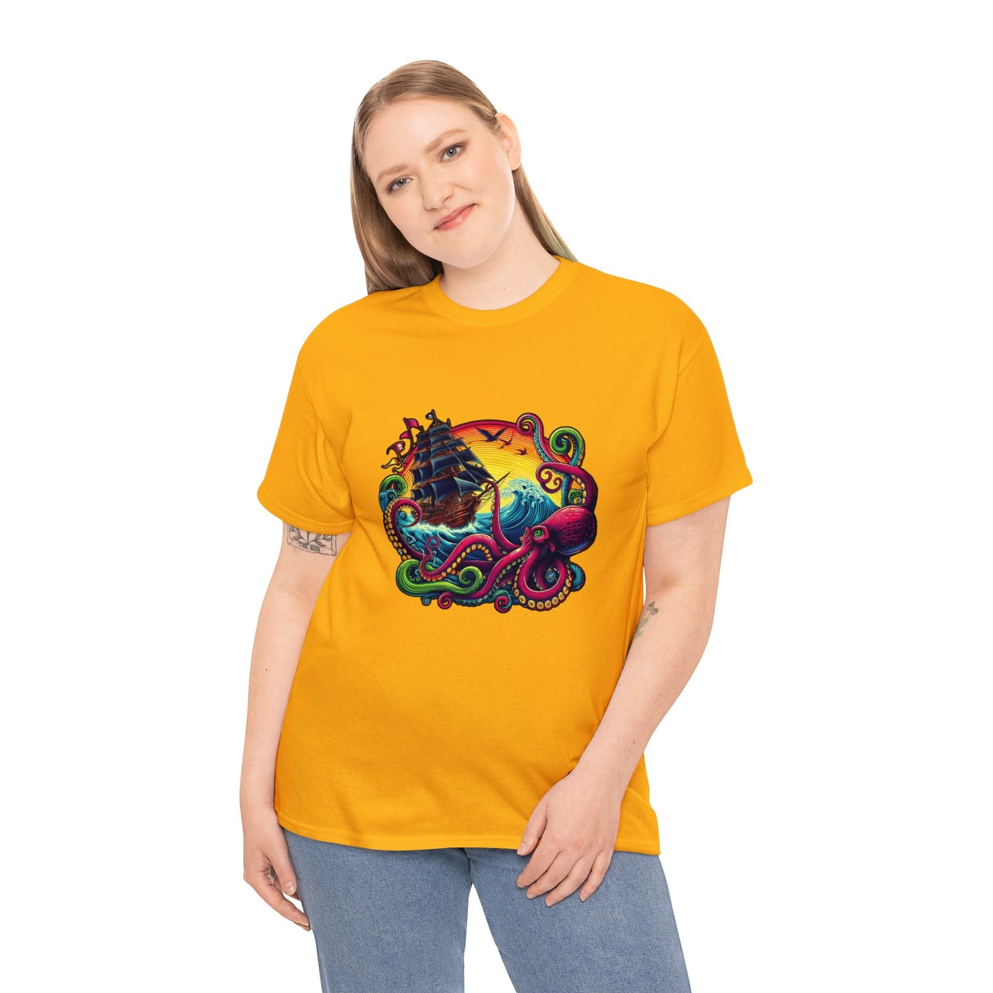 Pirate x Kraken Sea Ocean Unisex Heavy Cotton Tee